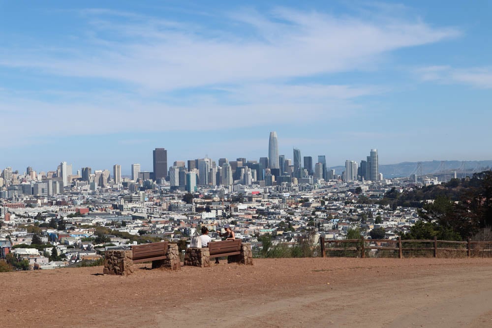 Locals on bench in Bernal Heights San Francisco