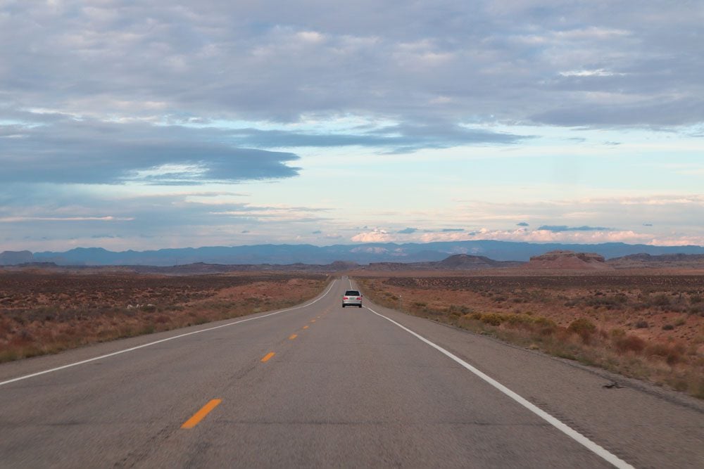 Straight road on scenic highway 24 to Moab