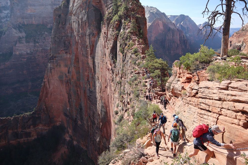 crowded trail - angles landing hike - zion national park