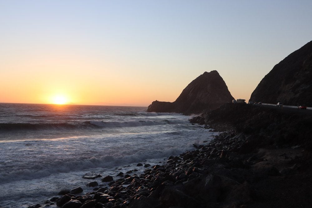 sunset in malibu on pacific coast highway