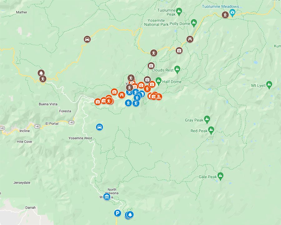 3 Days In Yosemite itinerary map