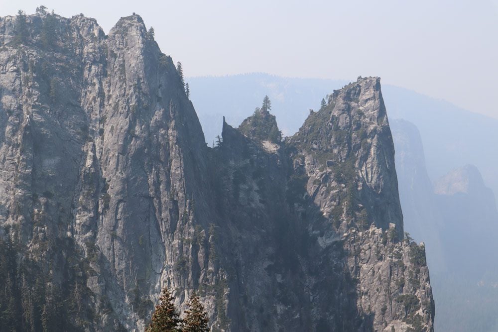Close up view of Sentinel Rock Yosemite from Four Mile Hike