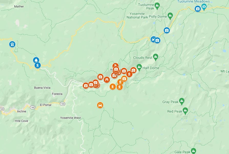 Yosemite Day Trip Itinerary Map