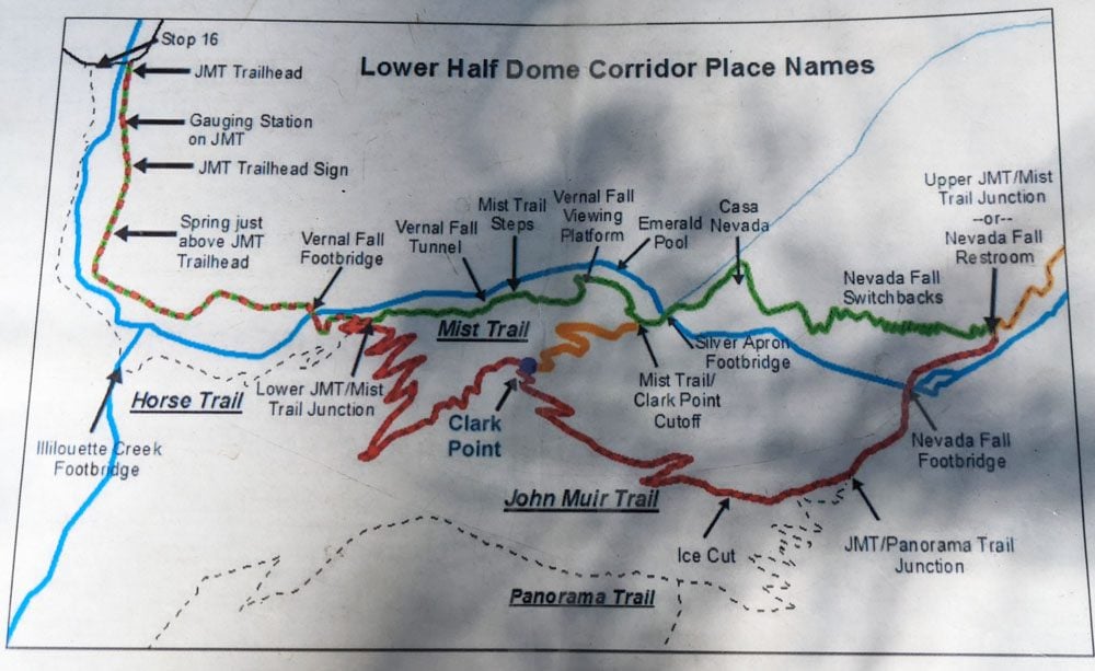 trail map - vernal and nevada falls via mist trail and john muir trail