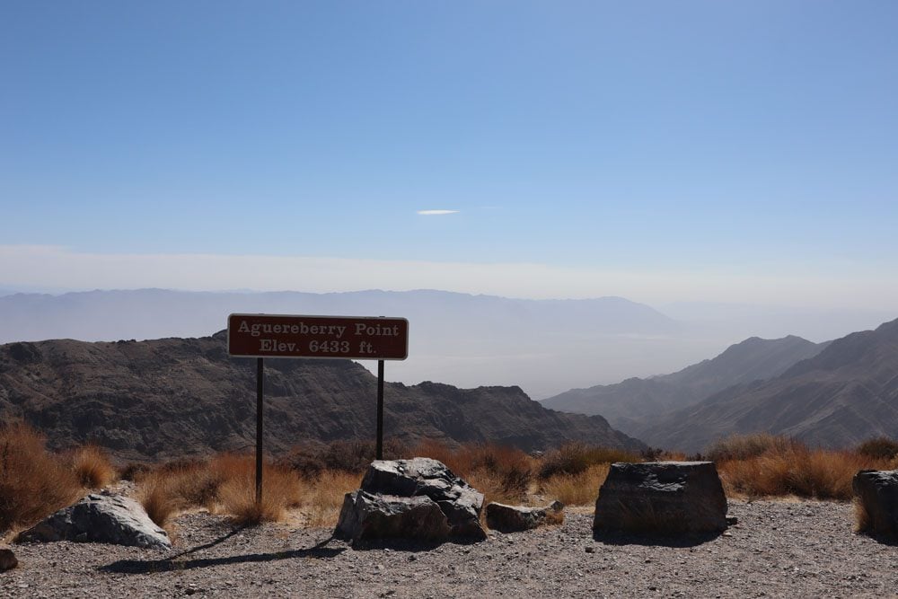 Elevation sign at Aguereberry Point Death Valley