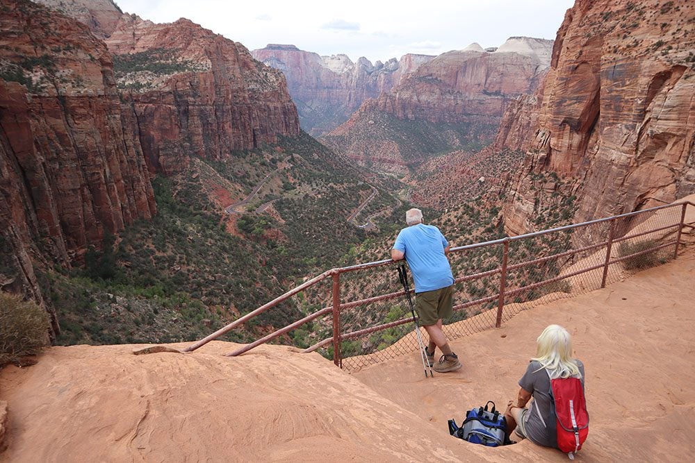 Hiker in Canyon Overlook Trail - Zion National Park