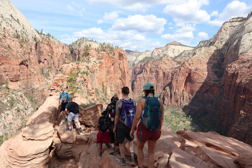Hiking on the ridge to Angel’s Landing - zion national park