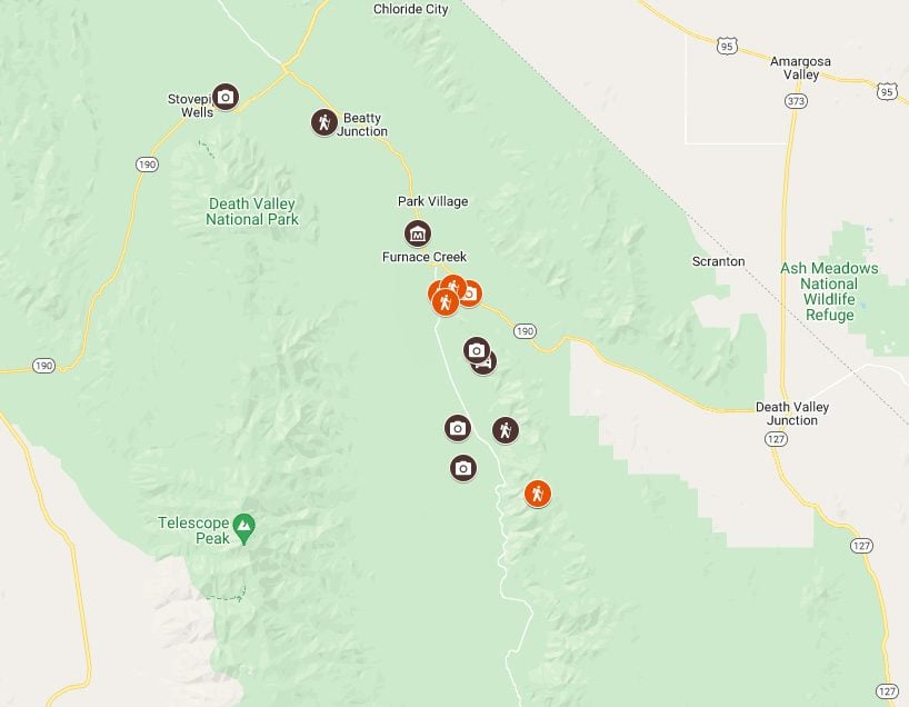 One Day in Death Valley itinerary Map