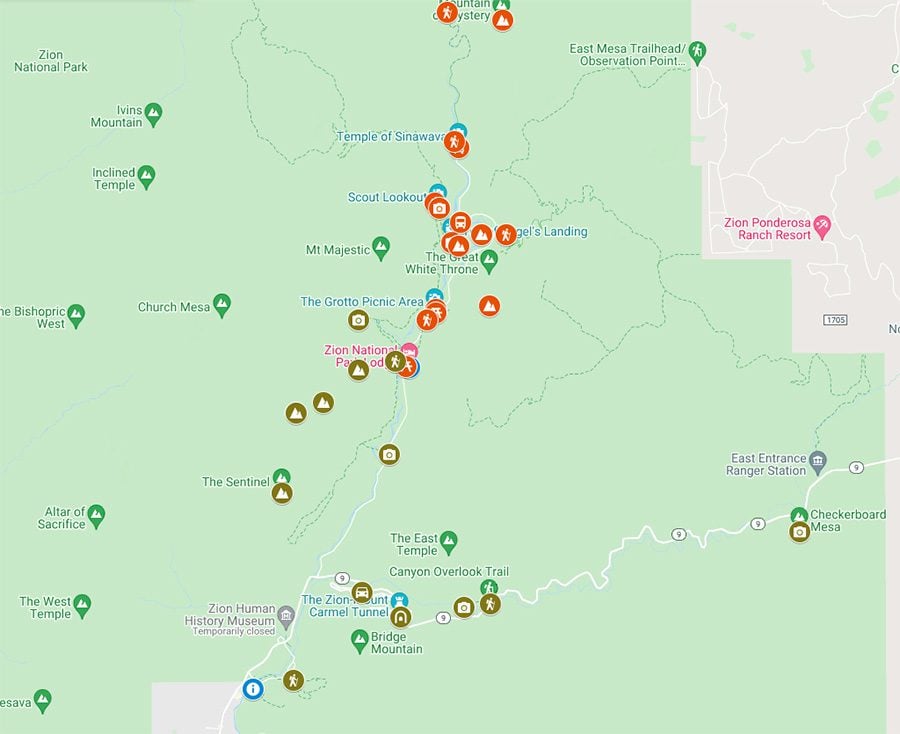 One Day in Zion itinerary Map