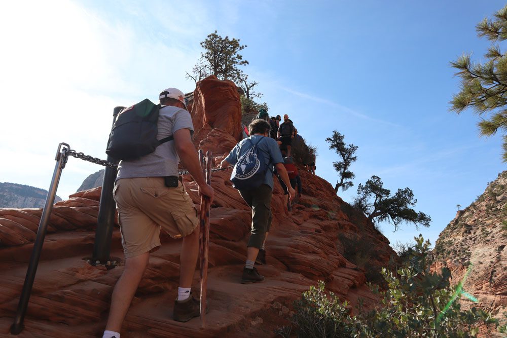 Using chains to climb to Angel’s Landing - zion national park hiking