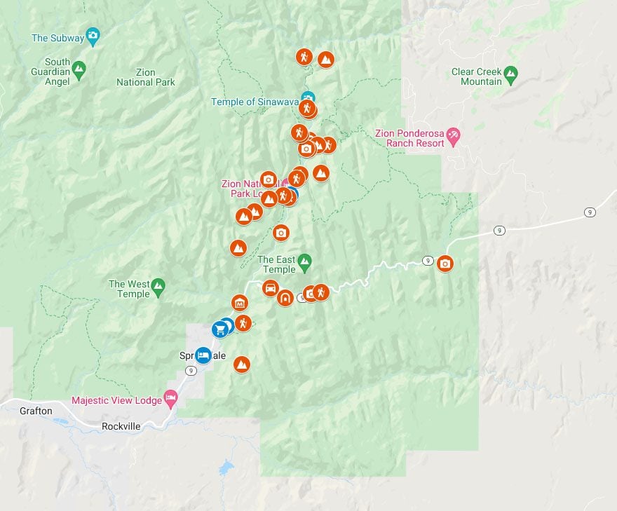 Zion National Park Travel Guide Map