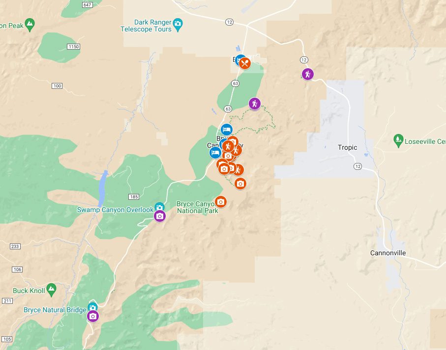 Two Days in Bryce Canyon Itinerary Map