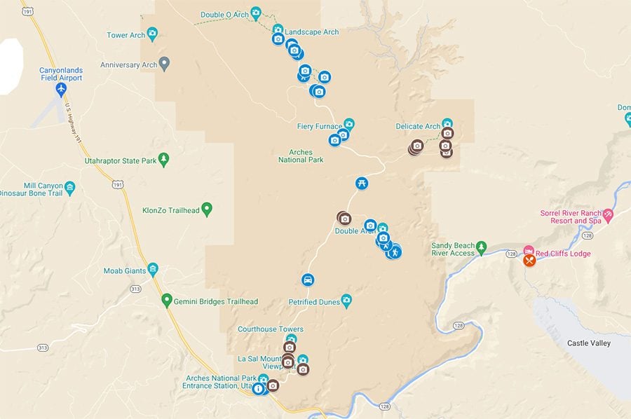 One Day in Arches National Park Itinerary Map