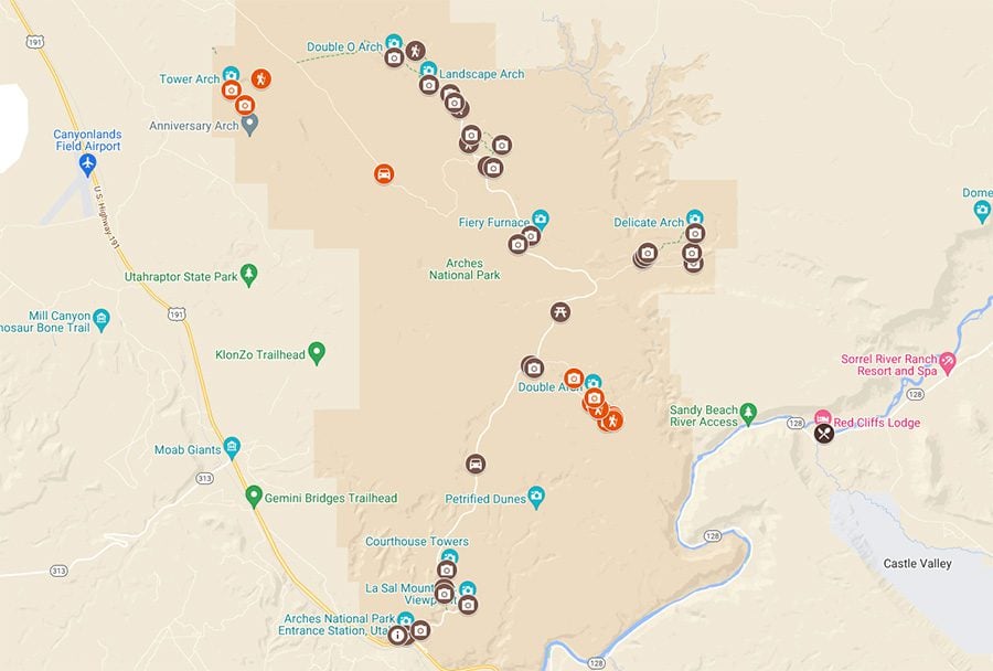Two Days in Arches National Park Itinerary Map