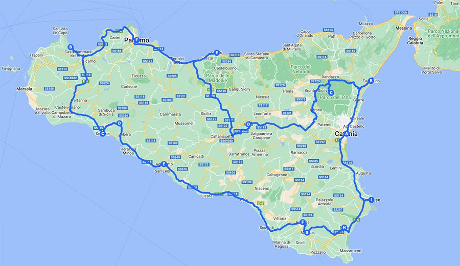 road trip around Sicily - map