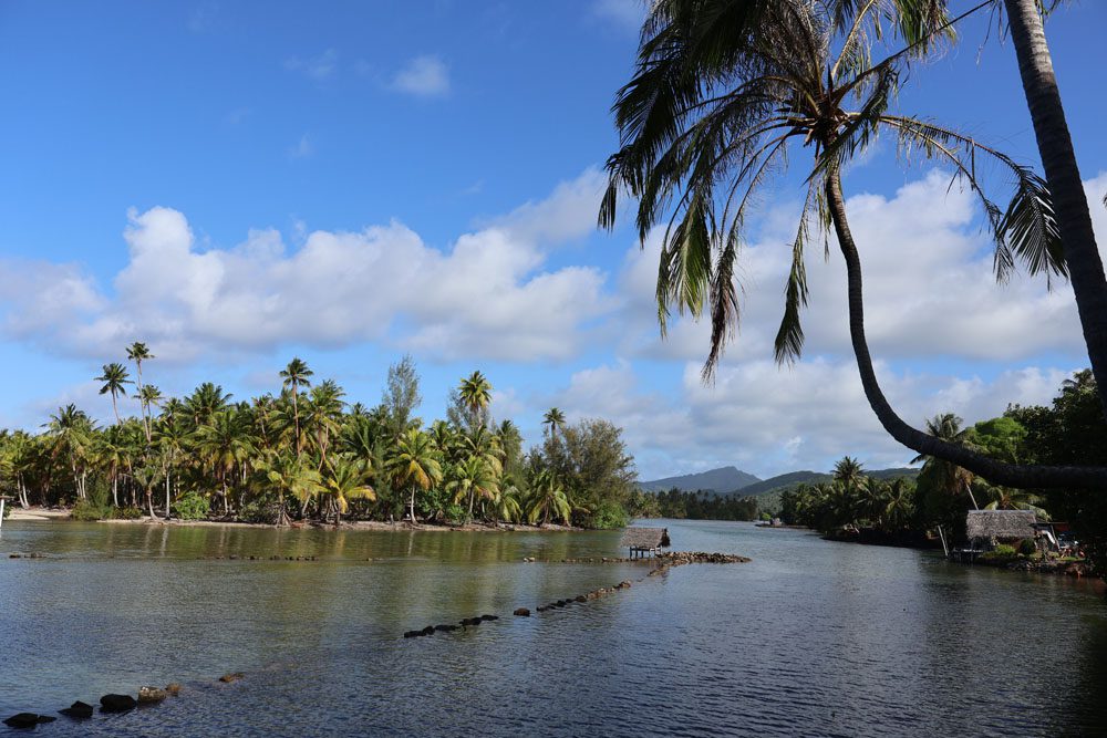 Ancient v shaped fish traps in Huahine French Polynesia