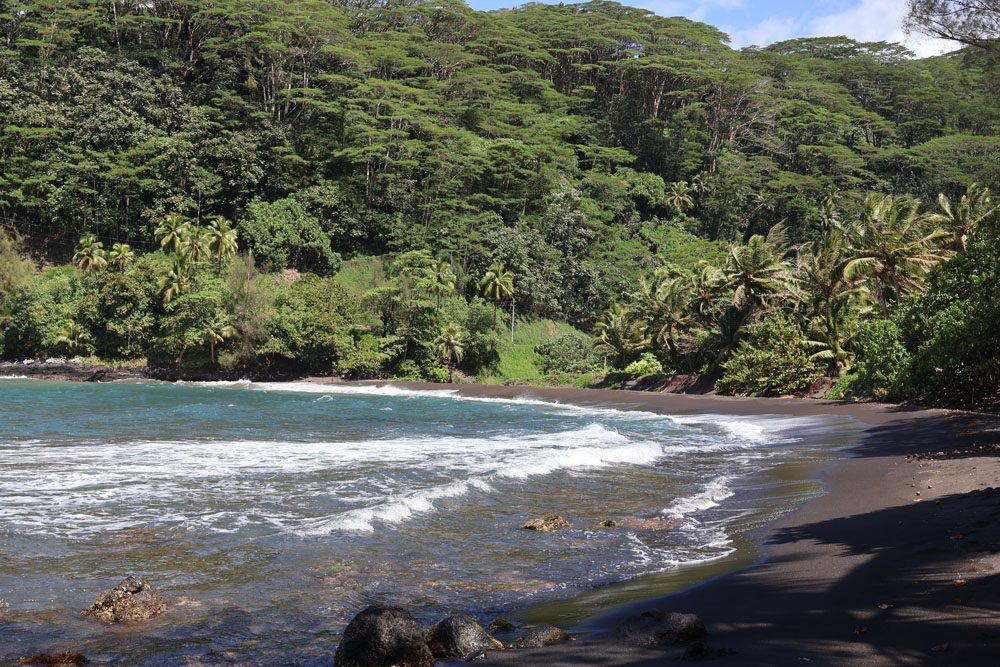 Black sand beach in east coast - Tahiti - French Polynesia