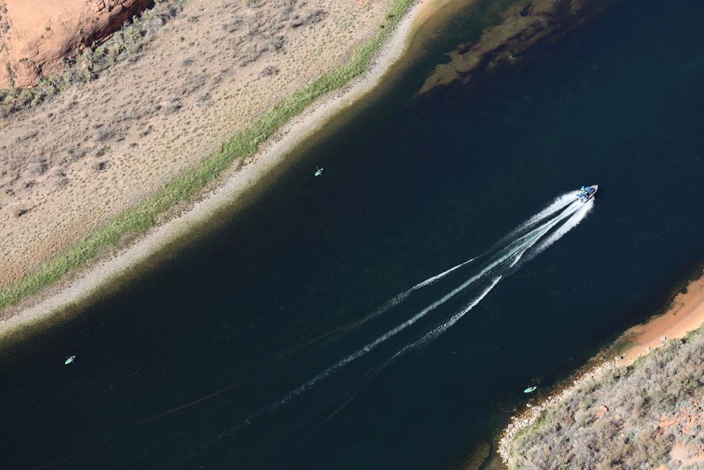 Boat on Colorado River at Horseshoe Bend