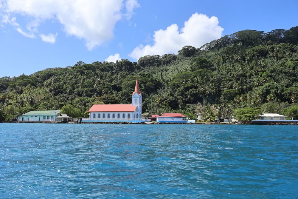 Lagoonside church in Tiva - - Tahaa French Polynesia
