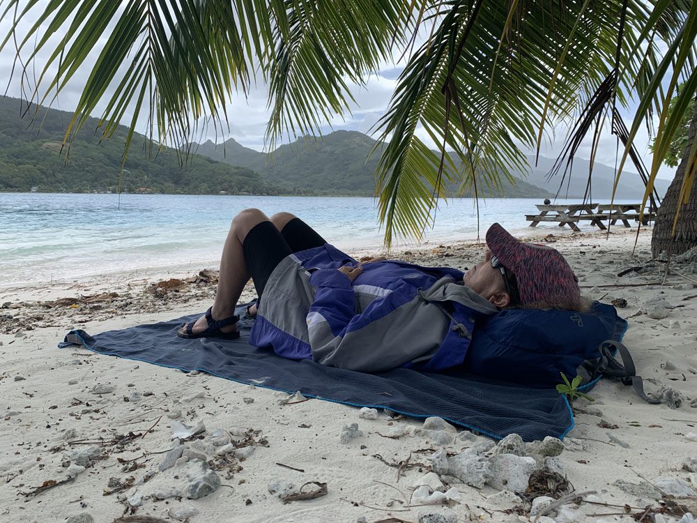 Mom taking a nap Huahine French Polynesia