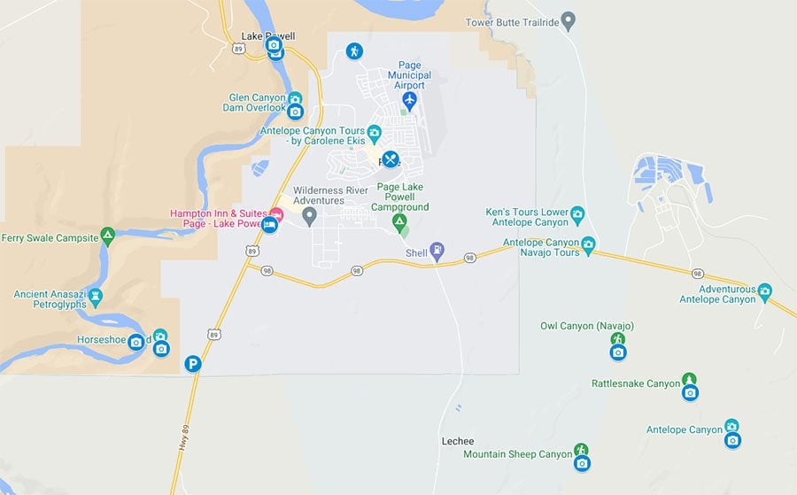 One day in Page Itinerary Map