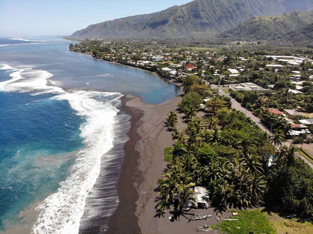 Papara-Black-San-Beach-Tahiti-French-Polynesia-aerial-view