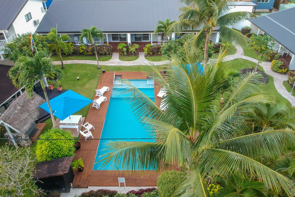 The Black Pearl at Puaikura - Rarotonga Hotel - Cook Islands - Aerial poolview