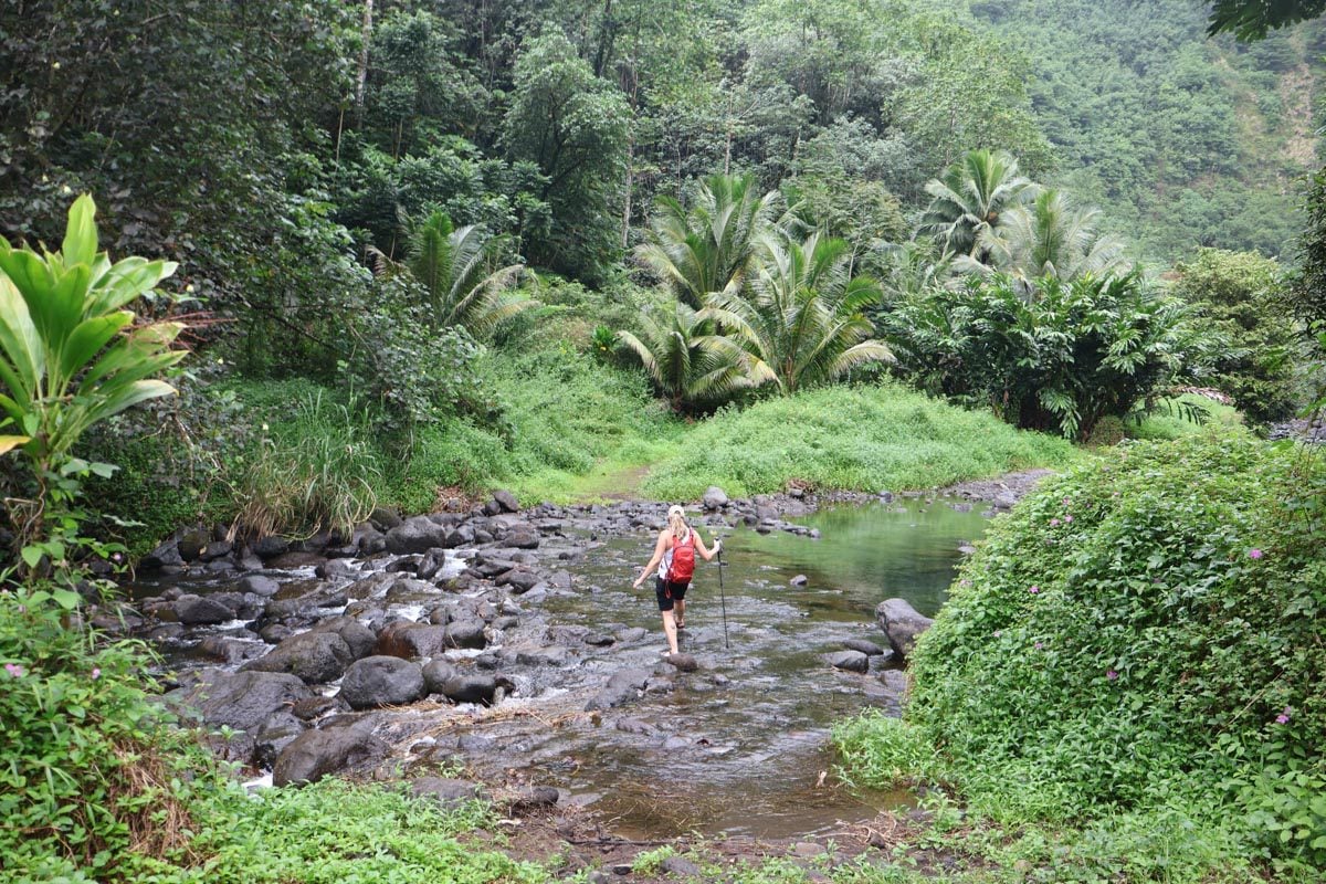 Faraura Valley Hike Tahiti - fording river