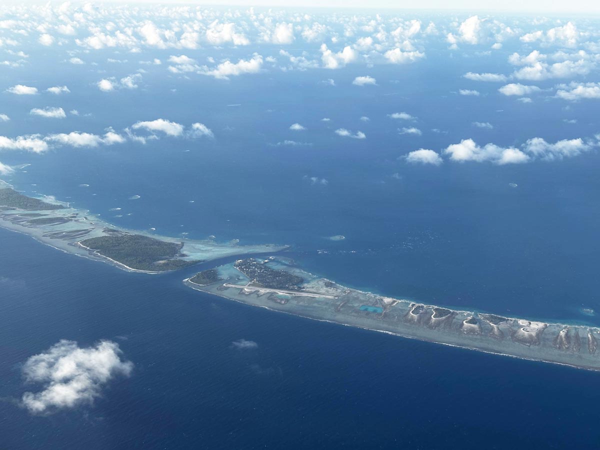 Flying over the atolls in French Polyensia