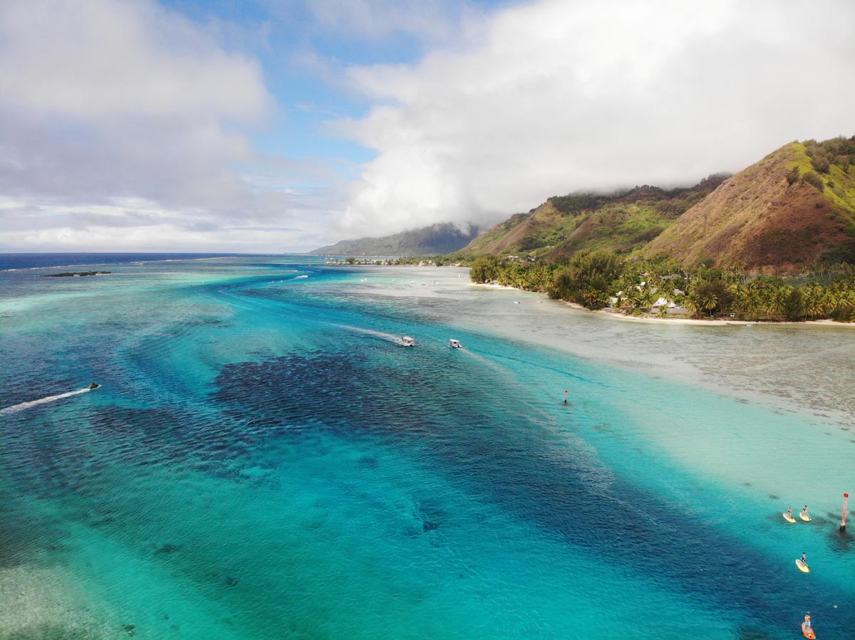 The-lagoon-in-Moorea-aerial-view