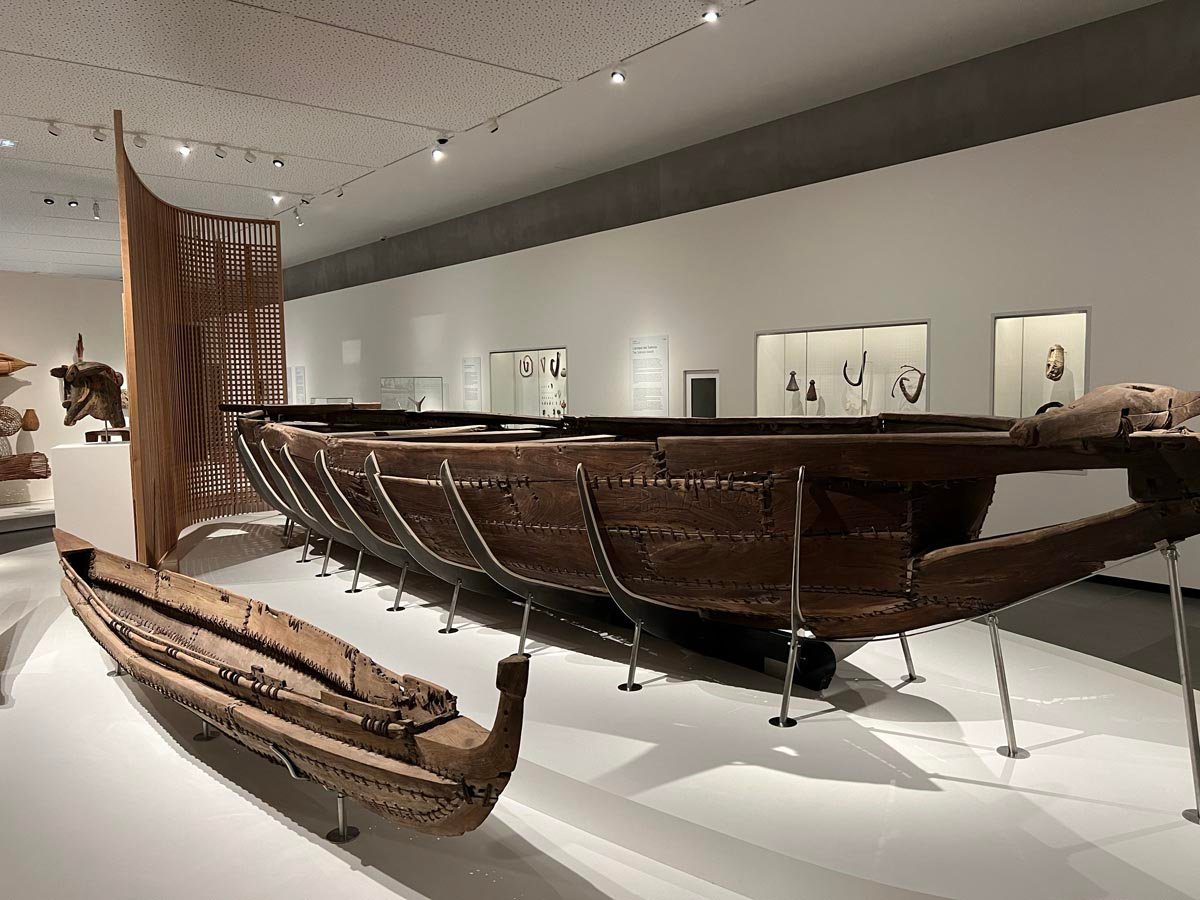 A traditional Polynesian fishing canoe at the Tahiti Museum