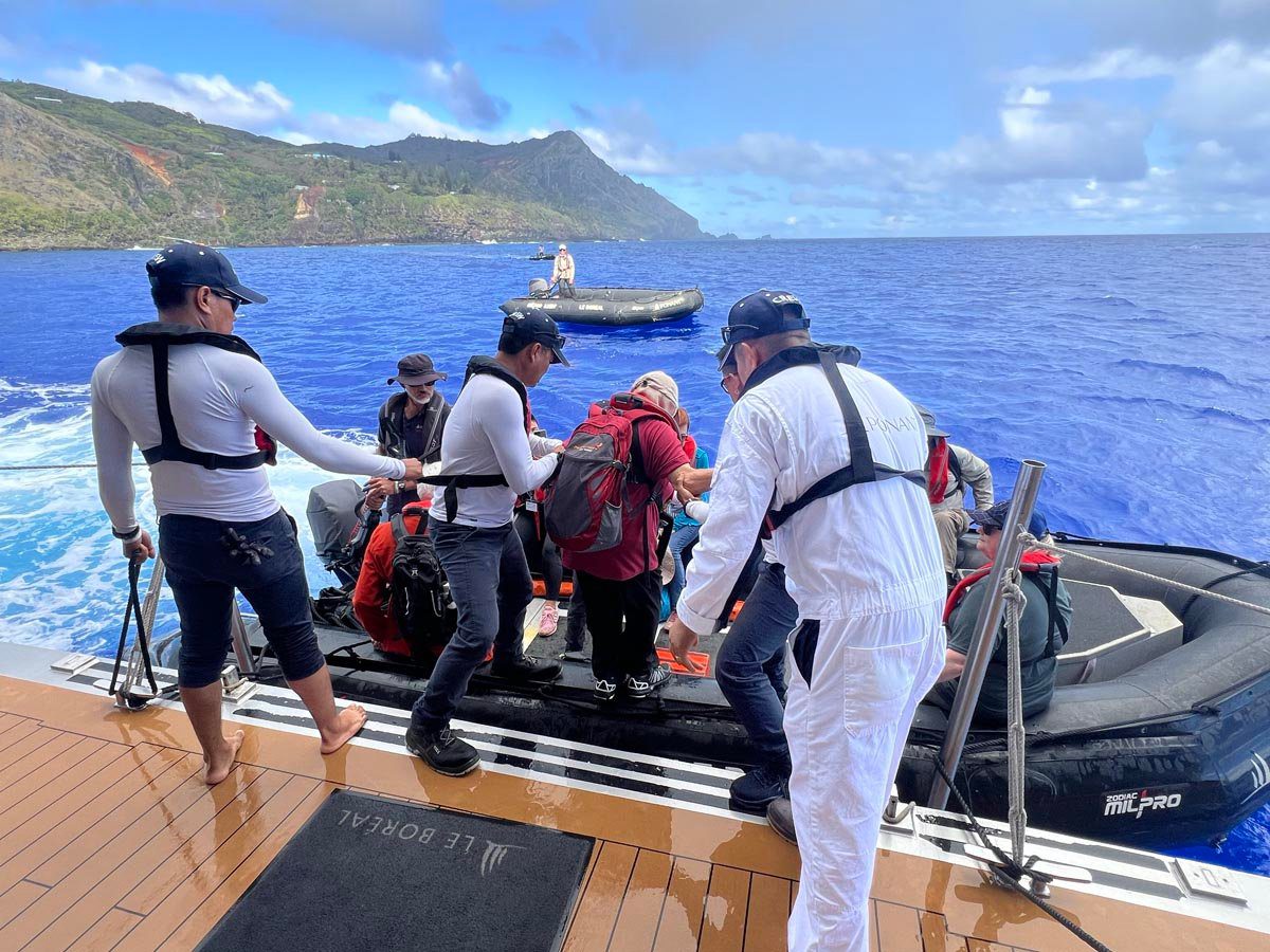 Using zodiacs to land on Pitcairn Island