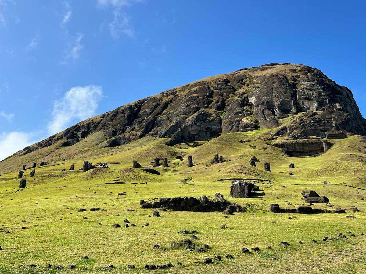 View of Ranu Raraku moai quarry Easter Island