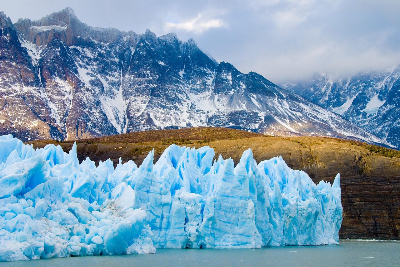ice glaciers and sharp peaks in Patagonia